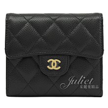 【茱麗葉精品】全新商品 CHANEL 專櫃商品 AP0231 經典菱格紋荔枝牛皮三折短夾.黑/金 預購無現貨