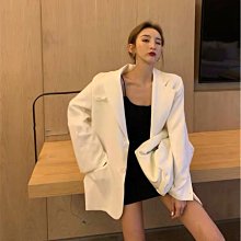 韓國白色西裝質感腰身雙排扣口袋休閒氣質西裝外套 S~L碼 實拍