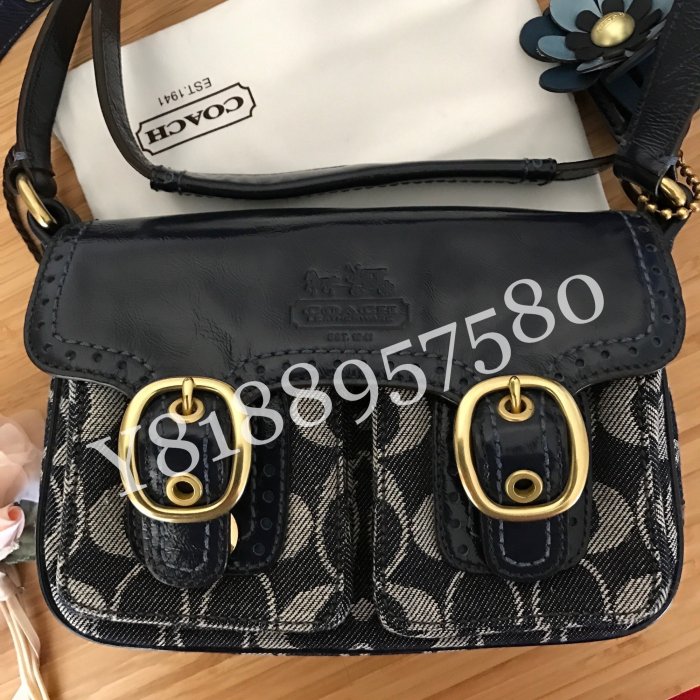 全新真品 Coach 12534 馬車深藍亮皮牛仔大C側背斜背包