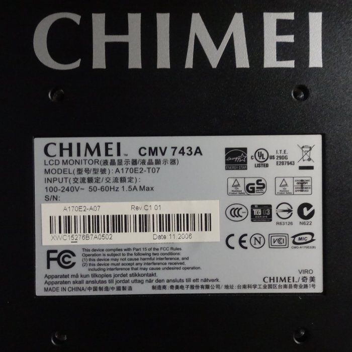 中古瑕疵品 奇美Chimei CMV743A 17吋液晶螢幕 非ASUS