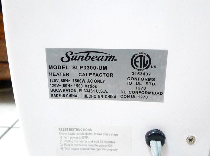 (已售出)原價3500 9成新 限深坑自取 美國夏繽對流式電暖器 Sunbeam電暖器 1500W 對流式電暖器 電暖爐