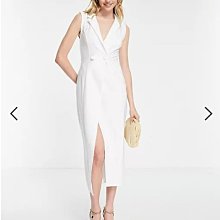 (嫻嫻屋) 英國ASOS-優雅時尚名媛白色西裝領無袖雙排釦中長裙洋裝EL23