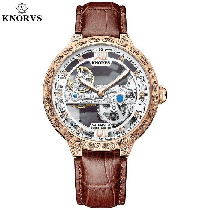 【熱賣精選】男士手錶 KNOVRS/卡諾威斯高檔男士手錶全自動機械錶鏤空時尚機械手錶名錶