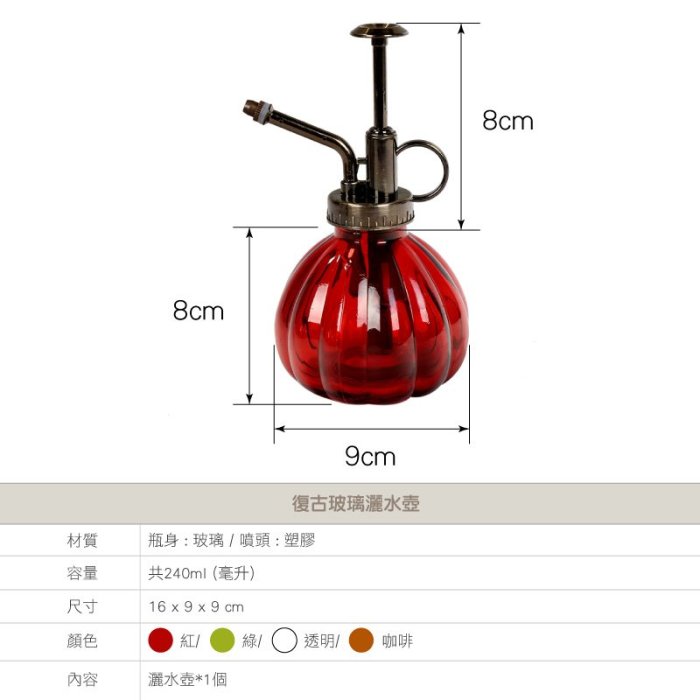 復古玻璃灑水壺 台灣出貨 開立發票 按壓澆花噴霧瓶 澆花壺 噴霧器 花房植物澆花器-輕居家8259