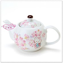 小花花日本精品♥ Hello Kitty 日本製  茶壺 陶瓷壺  白色櫻花 和風和服  01008005