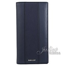 【茱麗葉精品】全新商品 BALLY 6307894 LALIROS 金屬LOGO條紋牛皮對開長夾.深藍 現貨