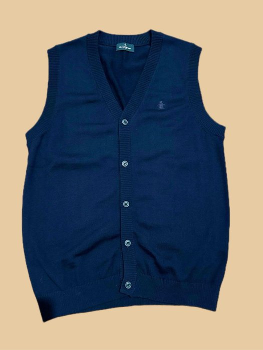 現金價$2999 高爾夫服飾 Munsingwear 企鵝牌 專櫃男裝 V領 鈕扣 針織背心  無袖針織衫 針織外套 L 深藍色