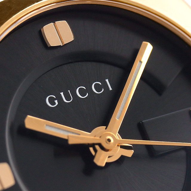 GUCCI YA142509 古馳 手錶 29mm  黑色面盤 黑色皮錶帶 玫瑰金 男錶 女錶