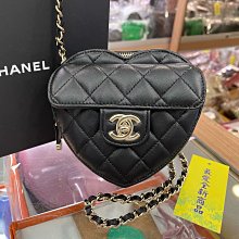 ☆最愛二手精品☆ CHANEL 全新香奈兒黑色小羊皮菱格紋雙C金釦金鍊斜背包迷你愛心包 AP2784 小廢包