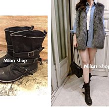 ☆Milan Shop☆正韓Korea專櫃款Best高質感高檔全小牛皮扣環中靴/機車靴35-40$2980(特價)