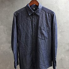 CA 日本品牌 UNIQLO 深藍仿舊 純棉 長袖牛仔襯衫 M號 一元起標無底價Q611