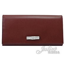 【茱麗葉精品】全新精品 Longchamp Roseau 質感牛皮翻蓋釦式長夾.酒紅 現貨