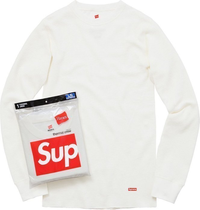 supreme Hanes Thermal Crew 黒L-