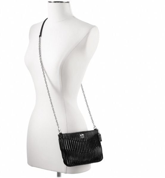【美國精品館】COACH 48498 Madison Gathered Leather Zip Crossbody (黑) 真皮皺褶金屬鍊斜背包