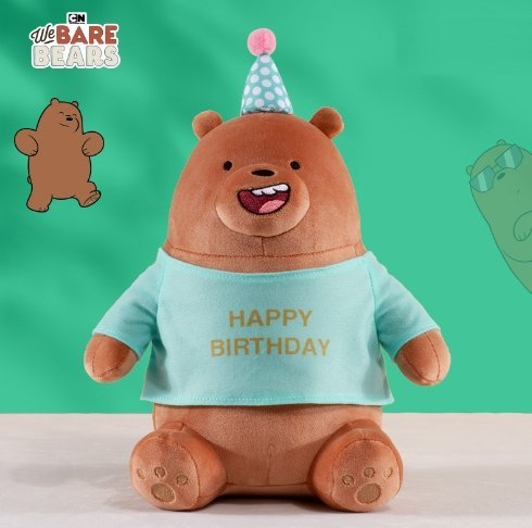 正版授權 3款熊熊遇見你生日快樂款玩偶大大 胖達 阿極熊絨毛娃娃熊熊愛上你馬卡龍色裝飾生日禮物熊