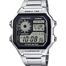 【高冠國際】Casio AE-1200系列 手錶 十年電力 世界 時間 地圖錶 鋼帶 防水 多功