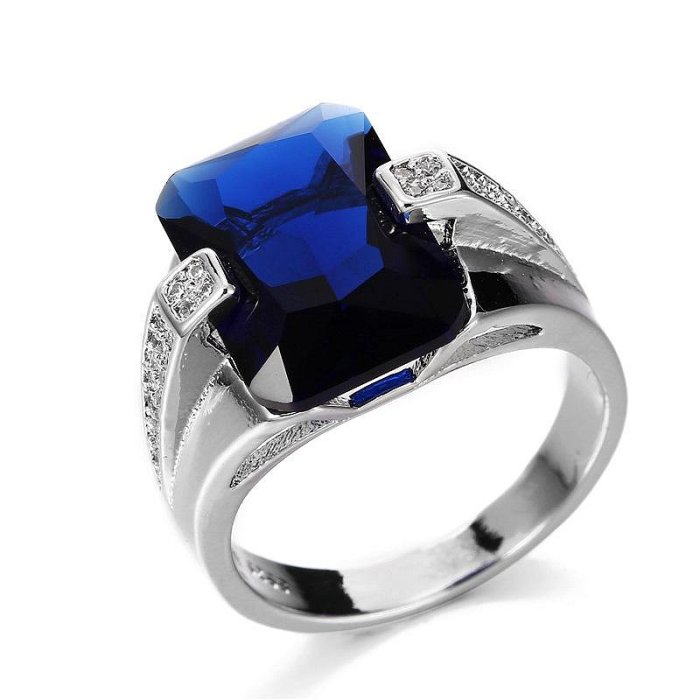 新款女式時尚鑲嵌鑽石藍/綠鋯石銀戒指結婚訂婚首飾