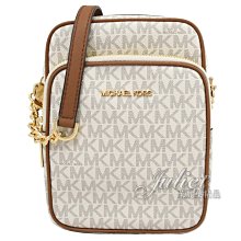 【茱麗葉精品】全新精品 MICHAEL KORS 專櫃商品 Jet Set Travel 滿版印花拉鍊斜背包.白咖 現貨