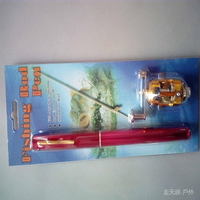 金屬鋼筆魚竿 迷你塑膠鼓輪 塑泡殼包裝 pen fish rod