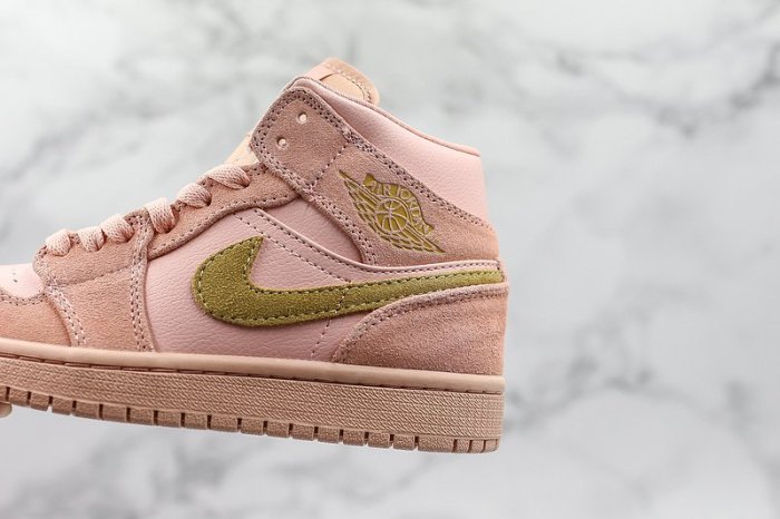 NIKE AIR JORDAN 1 MID AJ1 粉色麂皮少女中筒籃球鞋852542-600 女鞋