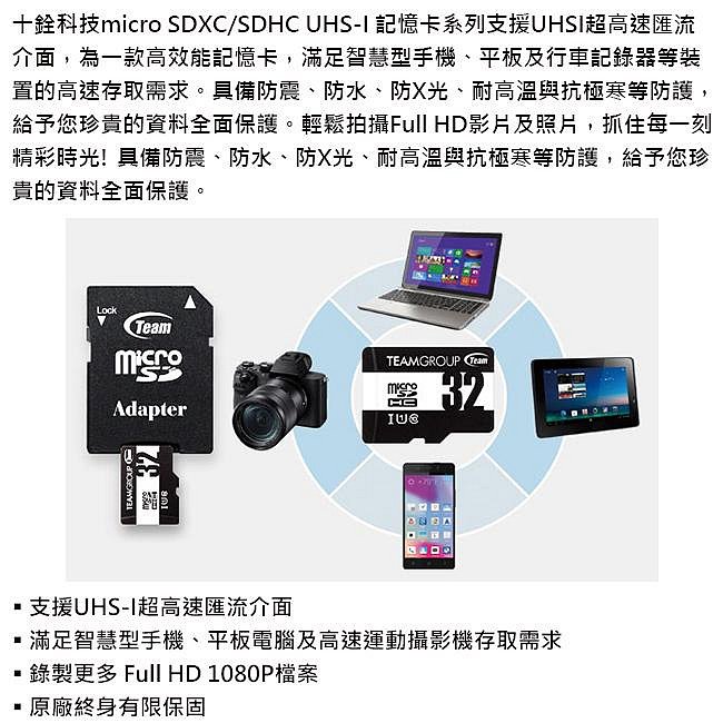 含稅附發票 Team 32G 32GB 100MB/s microSD TF U1 C10 記憶卡