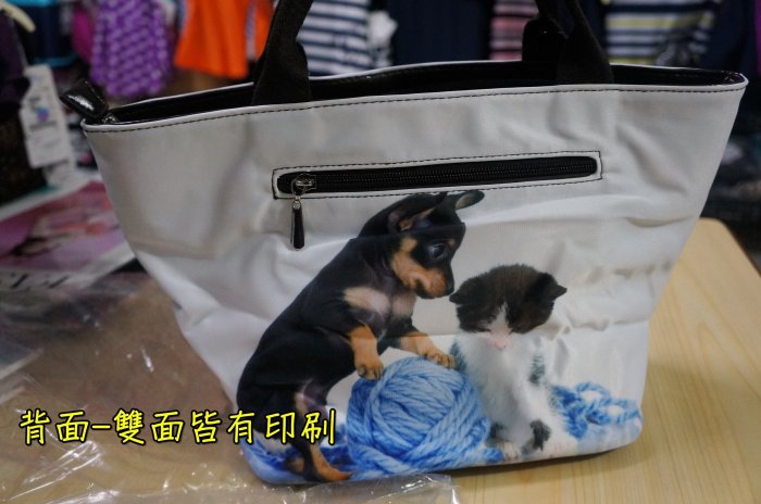 Kini 手提包 貓咪 吉娃娃 轉印包 手提式 隔層拉鏈提袋 輕便容量大 日本帶回 特價450元