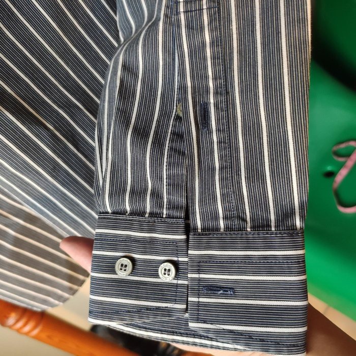 荷蘭Mexx 溫莎領一字領 黑白灰藍條紋棉質襯衫 正式西裝 formal dress shirt spread cutaway Windsor collar