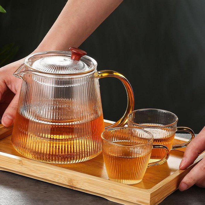 【新品】耐熱茶水分離玻璃泡茶壺 耐熱玻璃公道杯 玻璃茶壺 公杯分茶器 隔冰耐熱側把小茶壺 茶具套裝 玻璃煮茶壺