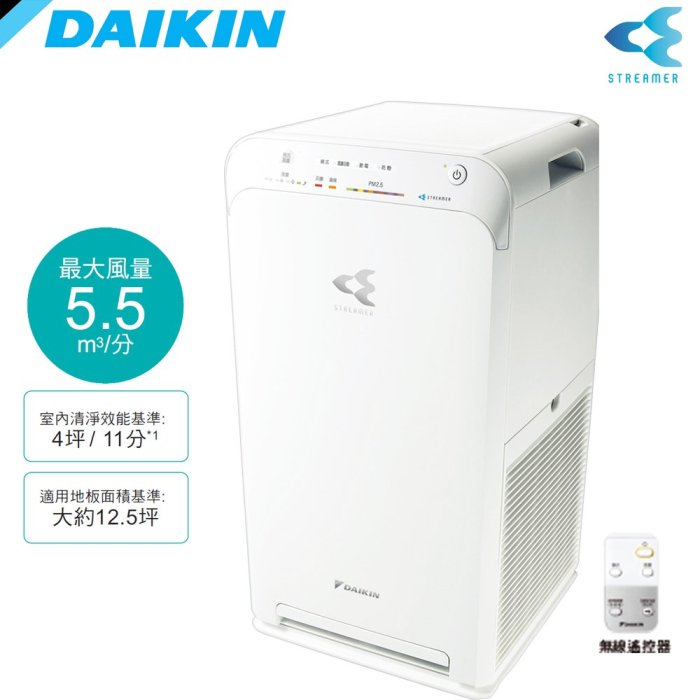 [立光空調]DAIKIN 大金 12.5坪閃流空氣清淨機 MC55USCT 含運/另售MCK70VSCT-W 保固五年