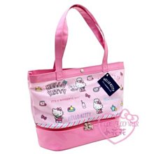 ♥小花花日本精品♥ HelloKitty粉色雙層防潑水兩用包運動包旅行包海灘包10030004