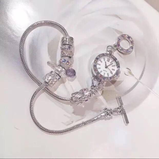 2018韓國代購實拍 鑲鑽水晶串珠圓盤手鍊手錶