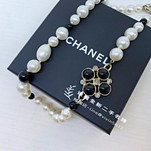 遠麗精品(桃園店) C0330 Chanel 黑白珍珠菱形黑珠加鑽頸鏈