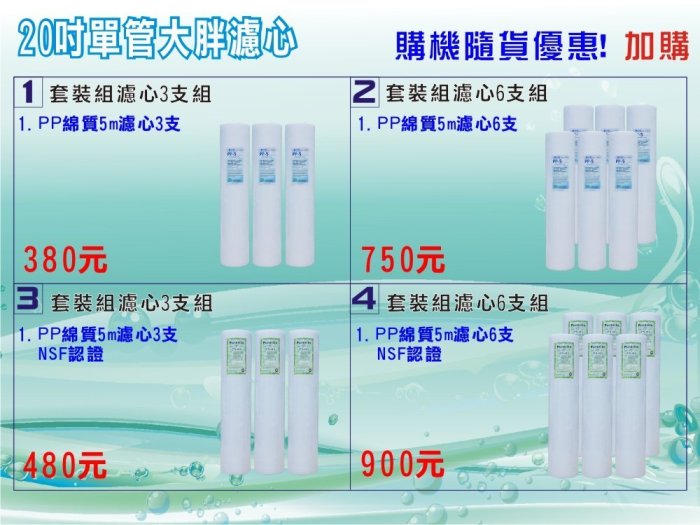 ＊清涼一夏＊水築館淨水 20英吋單管大胖套裝組 PP綿2支 吊片 淨水器 水塔過濾器(貨號D3009-2)