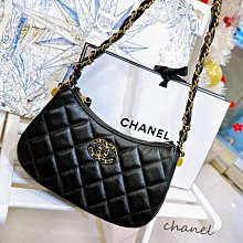 二手旗艦 CHANEL 黑色 皮革 金釦 HOBO19 23K 腋下包 單肩包(中友店)