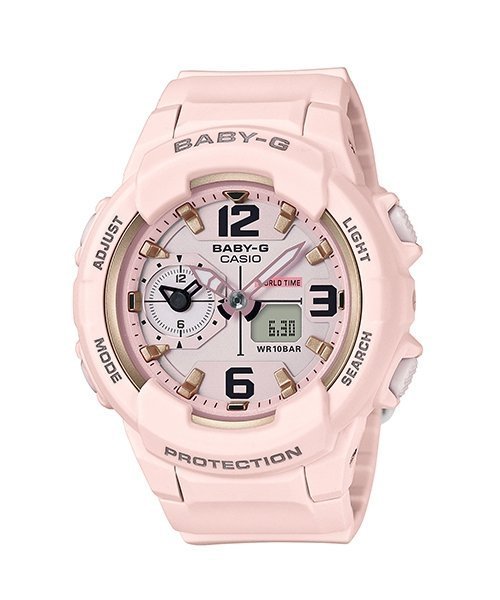 【CASIO BABY-G】BGA-230SC-4B 在錶盤上以跳色配置，特別放大了12點、3點及6點鐘刻度
