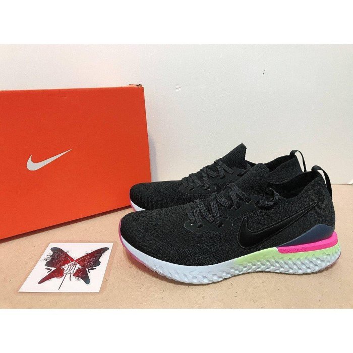 Nike Epic Flyknit 2 黑色 粉綠 編織 輕量 透氣 穿搭 休閒鞋 慢跑鞋 BQ8928-003