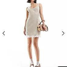 (嫻嫻屋) 英國ASOS-Miss Selfridge 米色圓領無袖拼接白色邊裙洋裝AD24