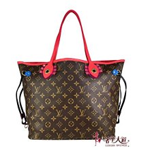 ＊奢華大道國際精品＊【L3059】Louis Vuitton 原花/紅色限量圖騰Neverfull 購物肩背包(附子包)(MM) M41663