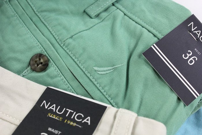 美國百分百【全新真品】Nautica 短褲 帆船牌 休閒褲 百慕達褲 素色 五分褲 褲子 大尺碼 淺綠 36腰 G522