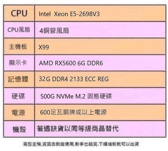 intel Xeon 電腦 E5-2698V3處理器 RX5600顯卡 32G 記憶體