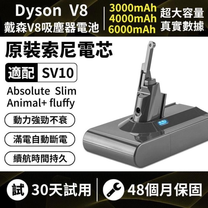 現貨 dyson電池 dyson V8電池 SV10電池 戴森V8系列更換電池 dyson吸塵器電池 保固48個月