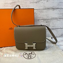 《真愛名牌精品》HERMES Mini Constance 大象灰 銀扣 Epsom 皮 (新款有附鏡子)*全新*代購