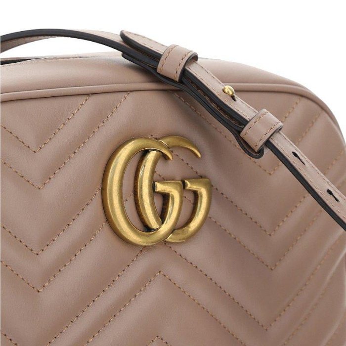 【GUCCI 古馳】GG Marmont Small 小款 皮革 山形紋 肩背 相機包 裸粉色 24公分 447632