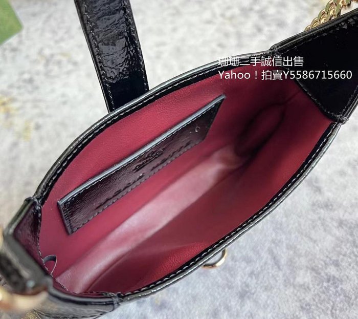 二手正品 24新款 GUCCI 古馳 782889 MINI Jackie Notte迷你肩背包 黑色漆皮