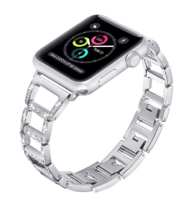 熱銷 適用iwatch6蘋果手錶applewatch錶帶iwatch5代日字鑲鉆鋅合金手鏈#腕錶手錶帶 可開發票