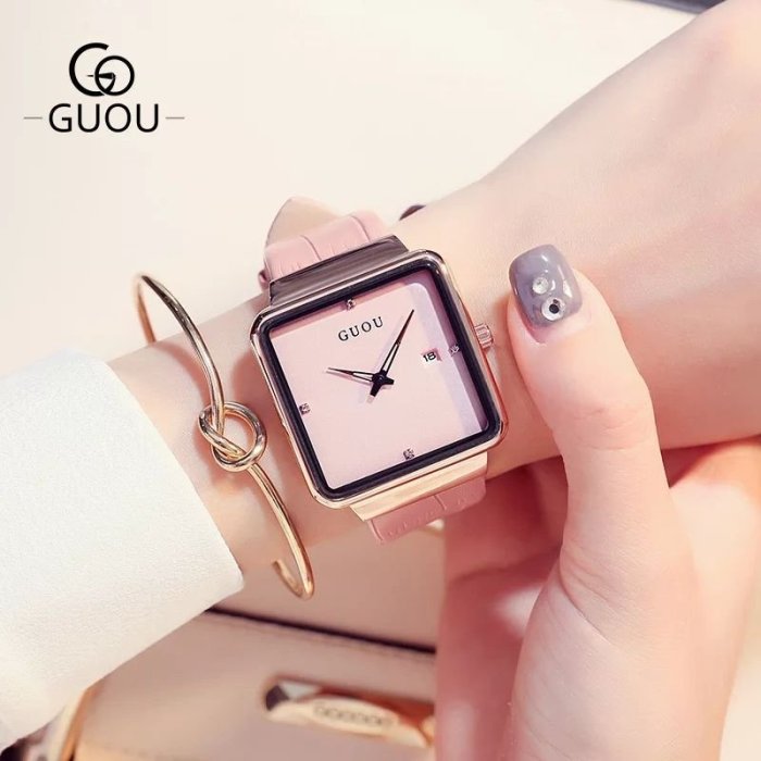 2018正品新款香港古歐女士矽膠手錶運動時尚方形表女中性簡約時尚女錶