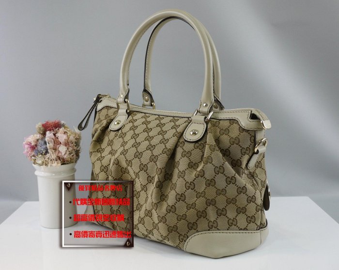 ☆優買二手精品名牌店☆ GUCCI 247902 GG LOGO SUKEY 白色牛皮緹花布 抓皺手提包肩背包拉鍊包 激新特價