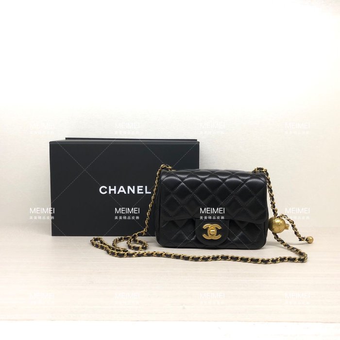 30年老店 預購 CHANEL Mini coco 17 方胖子 金球 口蓋包  黑 金鍊 AS1786