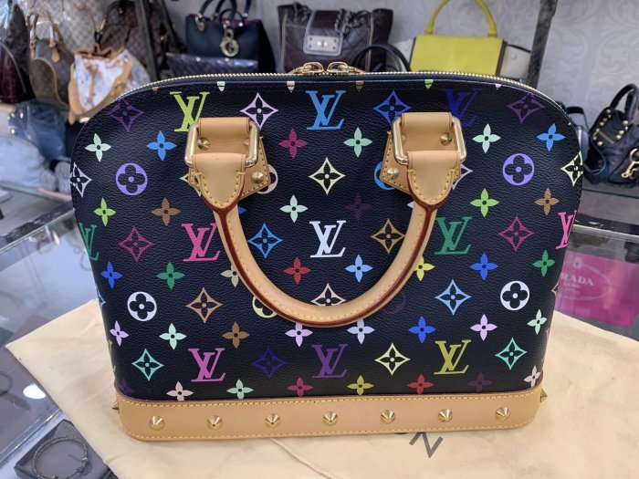 女人街國際精品*LOUIS VUITTON LV 經典款 村上隆系列ALMA 黑彩 艾瑪包 手提包