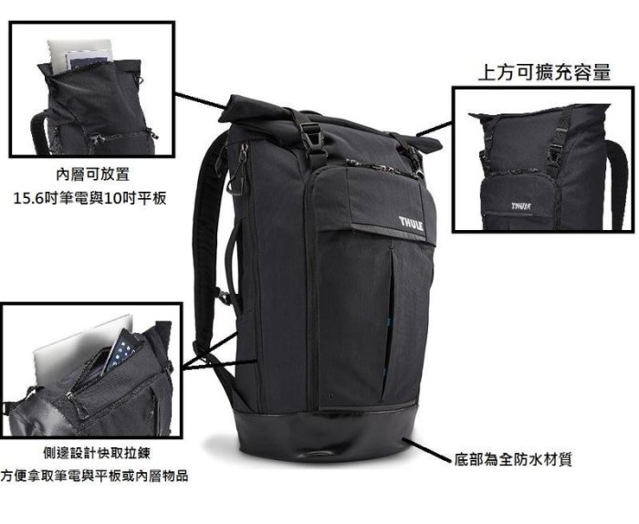 │新竹市，竹北市│----瑞典THULE Paramount 15.6吋電腦平板超輕防水捲蓋式多口袋後背包水壺袋免運歡迎